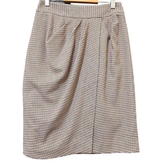 J. McLaughin A-Line‎ Skirt Womens Sz 0 Black Brown Houndstooth Pleated Back Zip - Picture 1 of 16